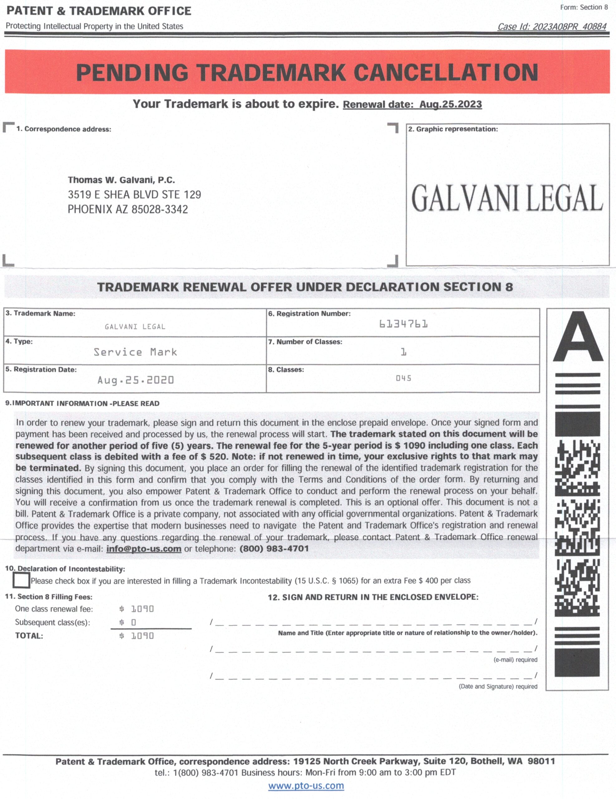 A scan of a Trademark Cancellation Notice